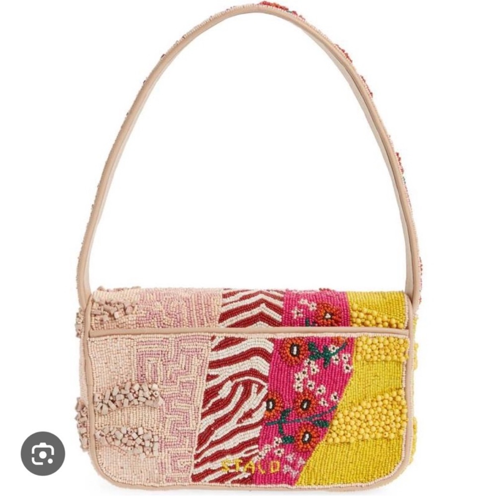 STAUD Tommy Beaded Bag, Pink Patchwork - Picture 2 of 8